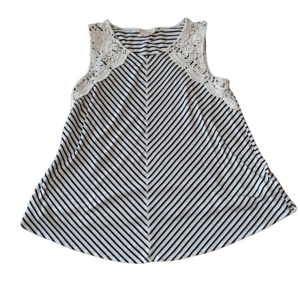 Style & Co Black & White Stripe Lace Tank Top Size Large